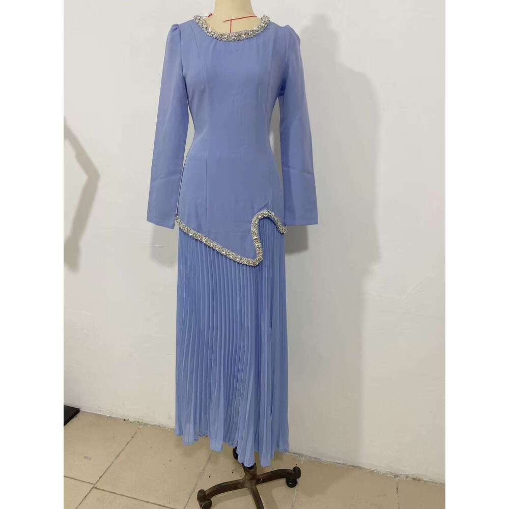 2025 Spring European and American Cross-Border Independent Station Foreign Trade Flowing Pure White Rhinestone Edge Elegant Long Dress Set