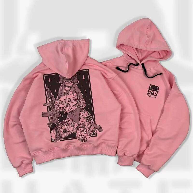 Cotton Sports Men Women Ins Net Red Design Pattern Printing Black Pullover Hoodie Spring And Summer New Loose Couple Tops