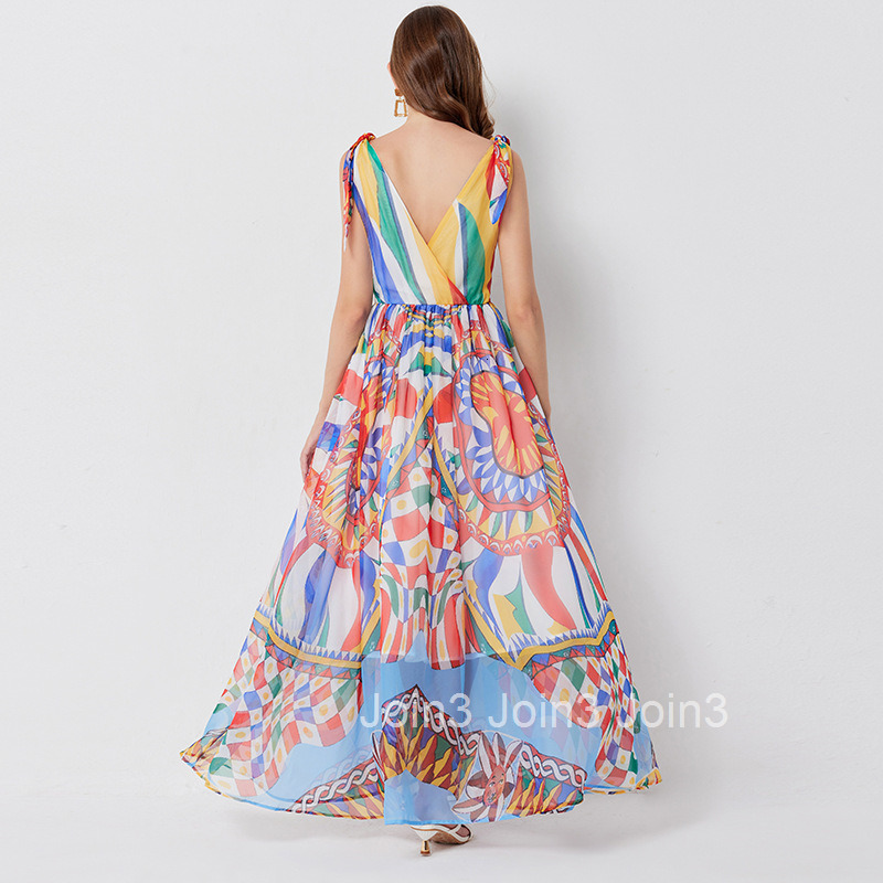 611 Womens Sexy V-neck Bow Tie Ruched Waist Slim Dress Flared A-line Skirt