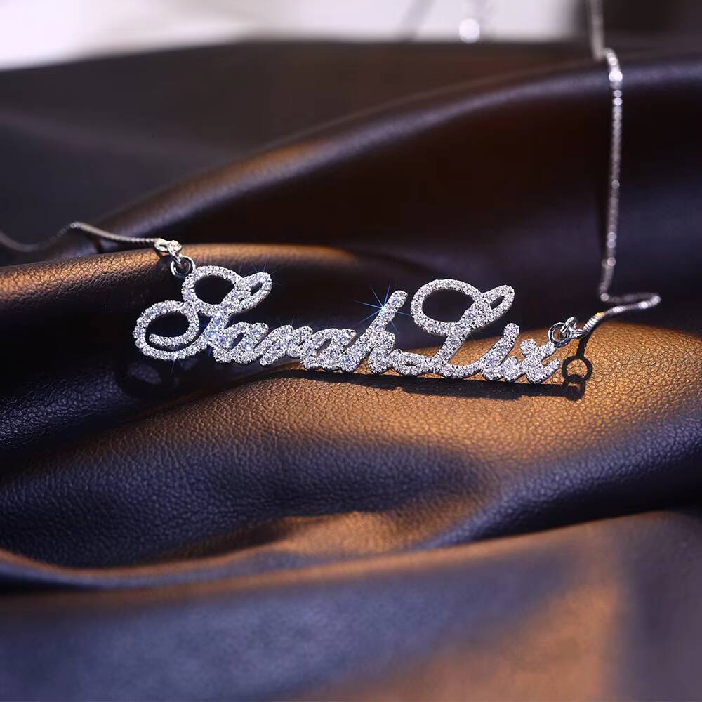 Fashion Moissanite Name Necklace Personalized 925 Solid Silver Letter Nameplate Diamond Necklaces for Women Fine Jewelry