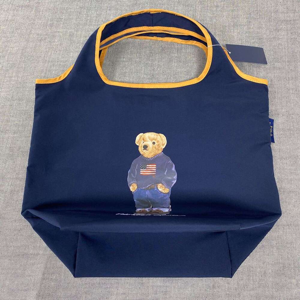 Japanese and Korean New Style Pol Print American Flag Sweater Bear Single Shoulder Tote Foldable Shopping Bag
