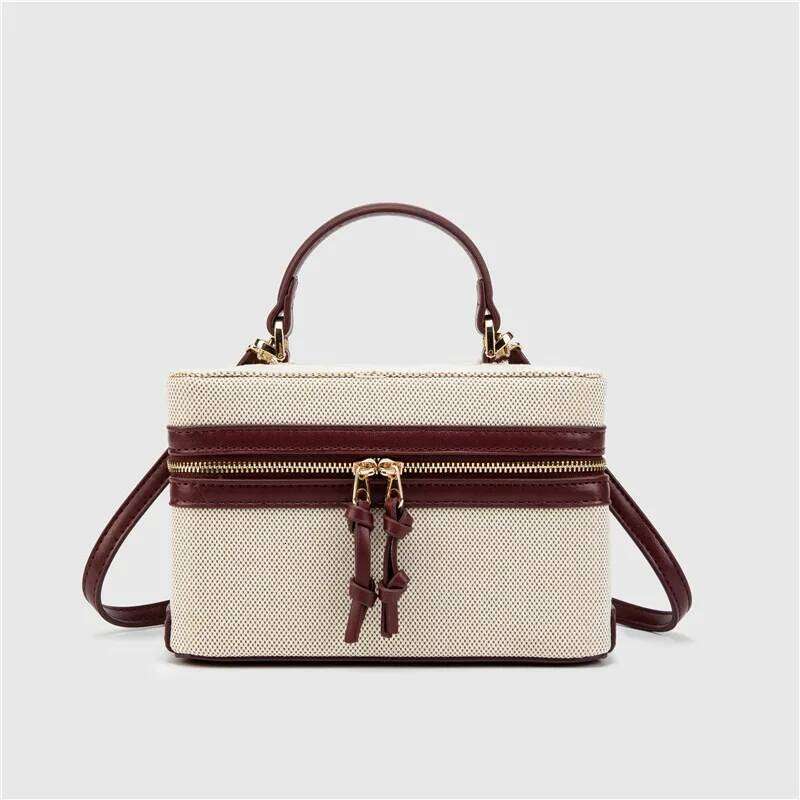 Fashion Woven Tote Shoulder Handbag Lady Purse PU Leather Box Shape Crossbody Bag