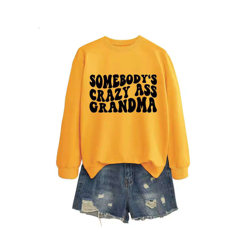 Minimalist Letter Print Crew Neck Somebody's Crazy Ass Grandma Versatile Sweatshirt for Women