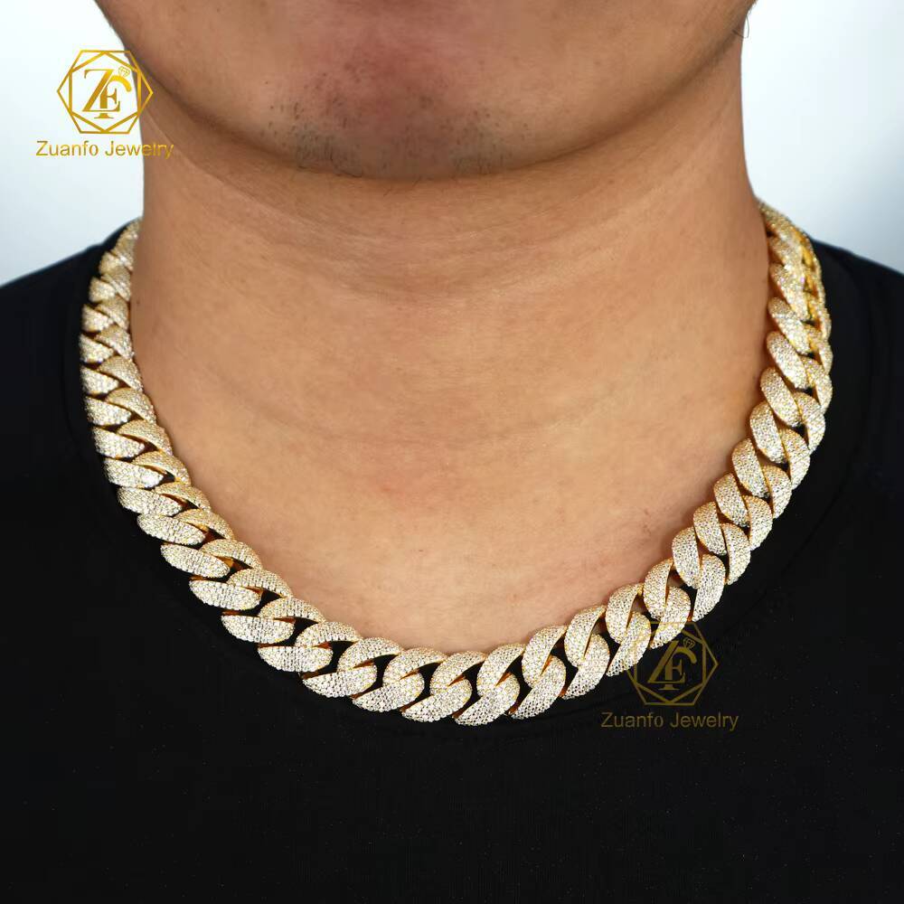 Custom 15mm 4-Row Moissanite Diamond Cuban Link Necklace for Men Women 925 Silver Iced Miami Cuban Chain Passes Diamond Tester