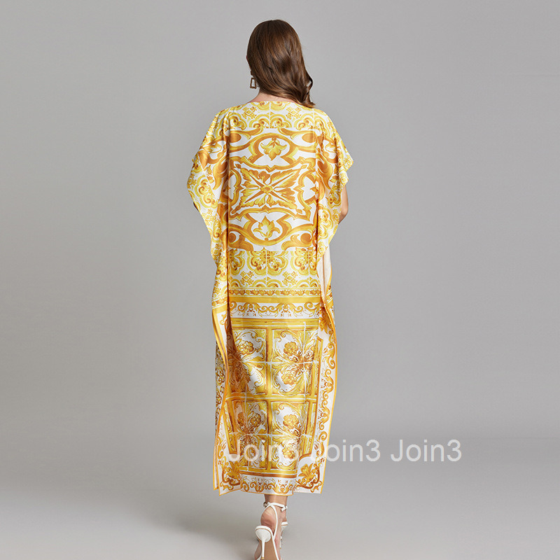 704 Summer New Product Gold Large Flower Loose Dress Bat Straight Tube Skirt