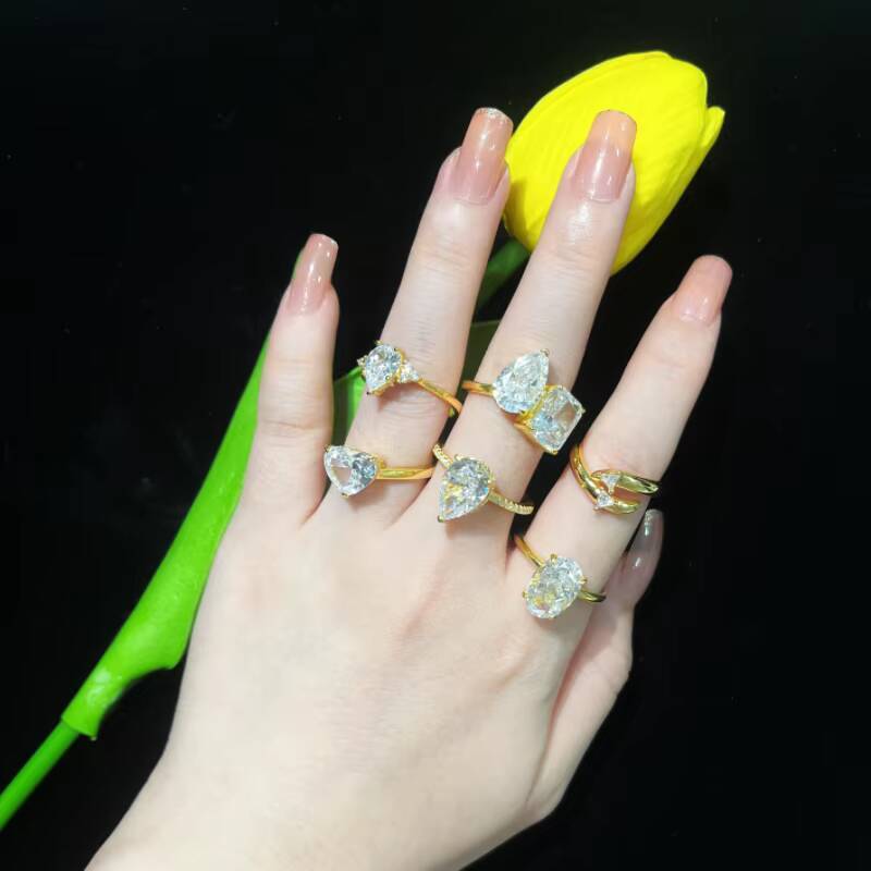 Fine Jewelry Moissanite Custom Pear Ring Silver Jewelry 925 Wedding Moissanite Rings for Women