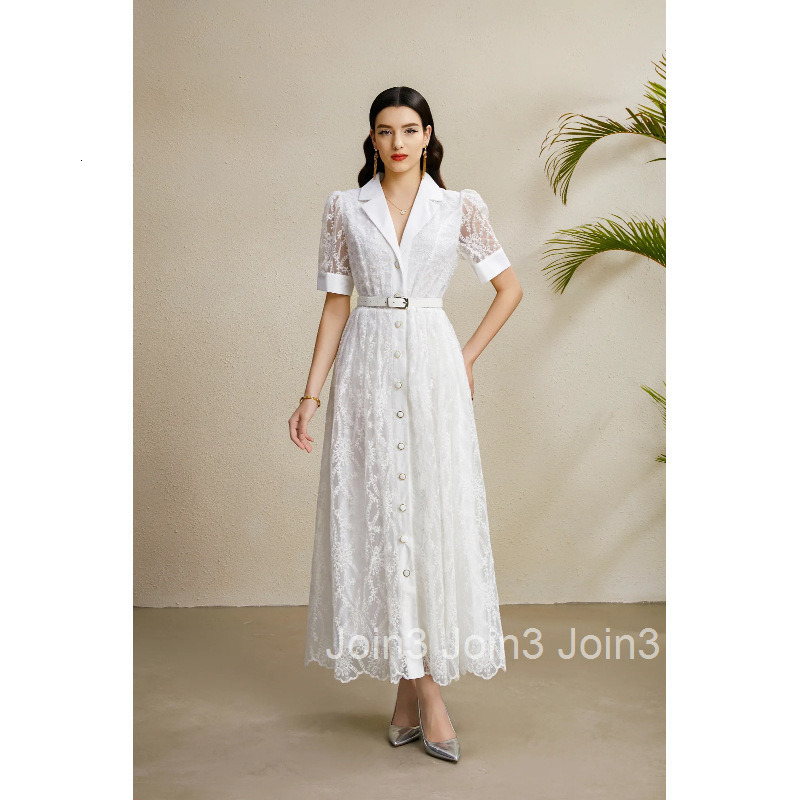 8907 Early Autumn Suit Collar Lantern Sleeve Gathered Wide Hem Embroidered Dress