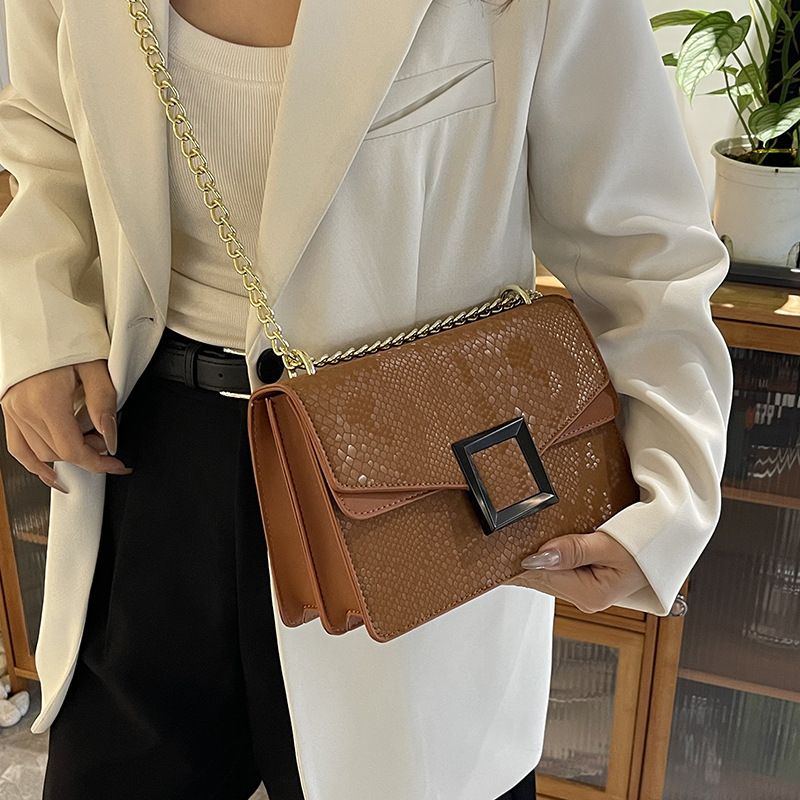 Luxury Brand Designer Bag 2025 New Fashion Textured Chain Shoulder Crossbody Bag Retro Snake Pattern Causal Bag