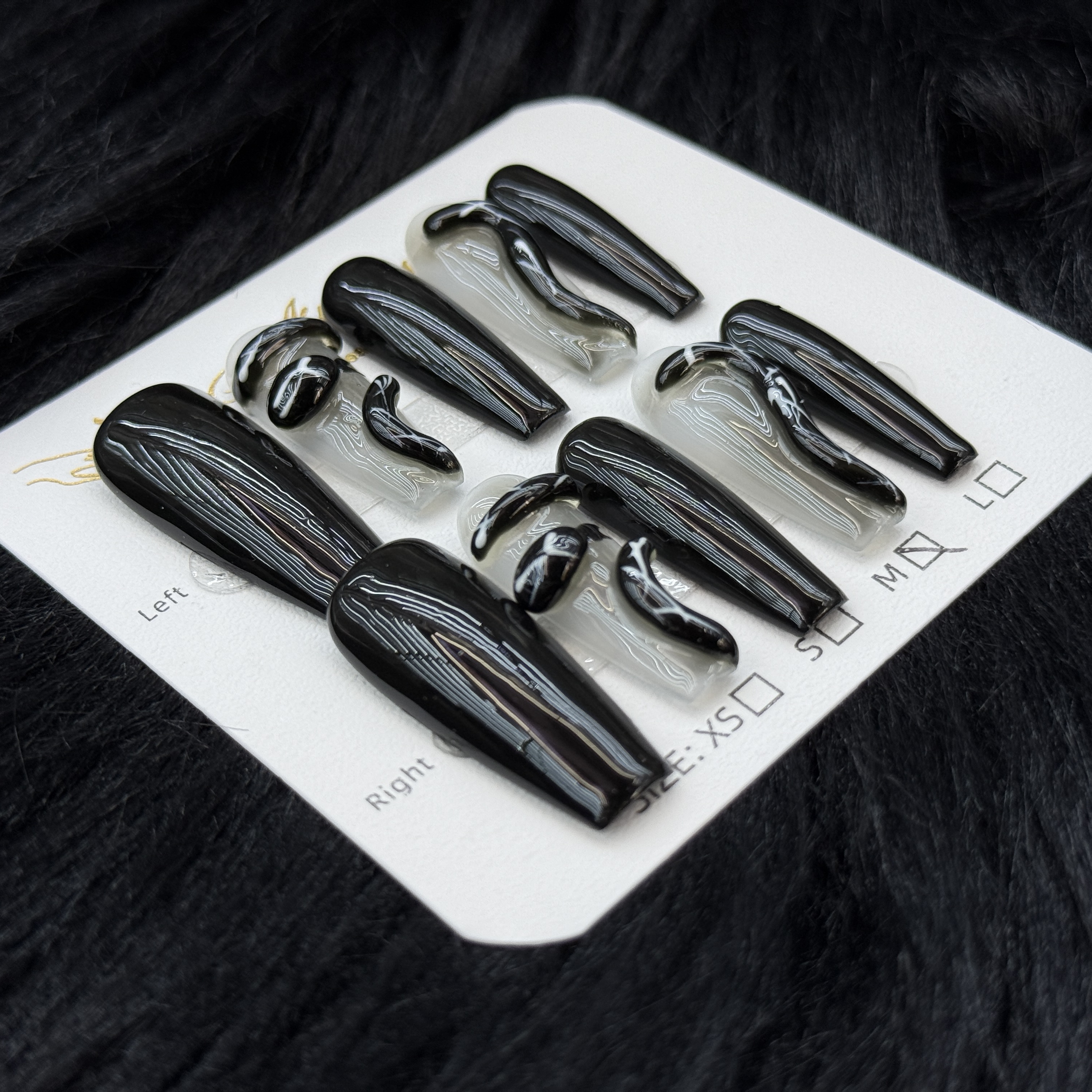 False Nails 10pcs Long Coffin Glossy Black 3D Snake Design Detachable Full Cover Press On DIY Handmade press on nails for daily,business,party,birthda