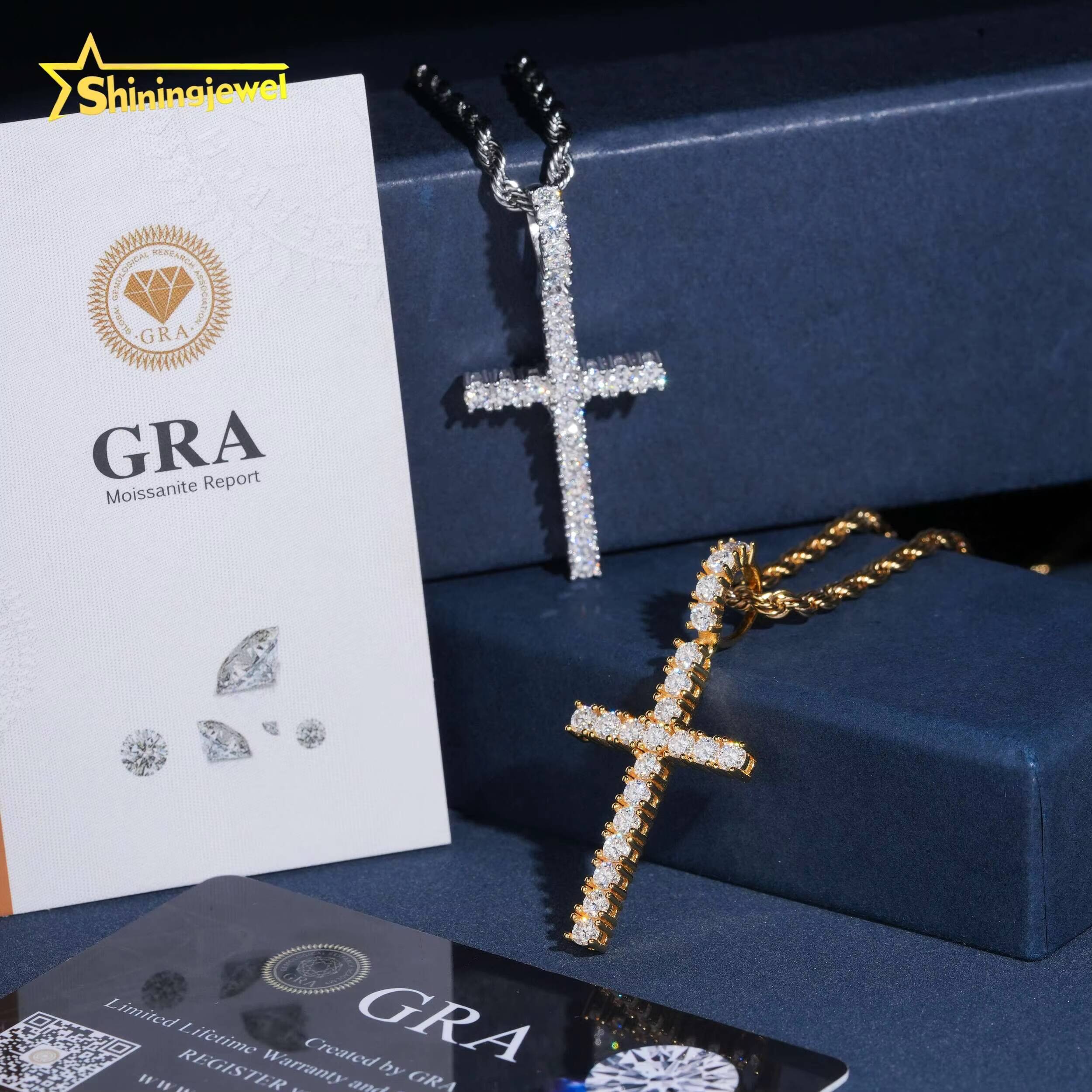 USA Stock Ready Shipping Classic Cross Moissanite Hip Hop Pendant Solid 925 Silver Hip Hop Jewelry Moissanite Pendant Charm
