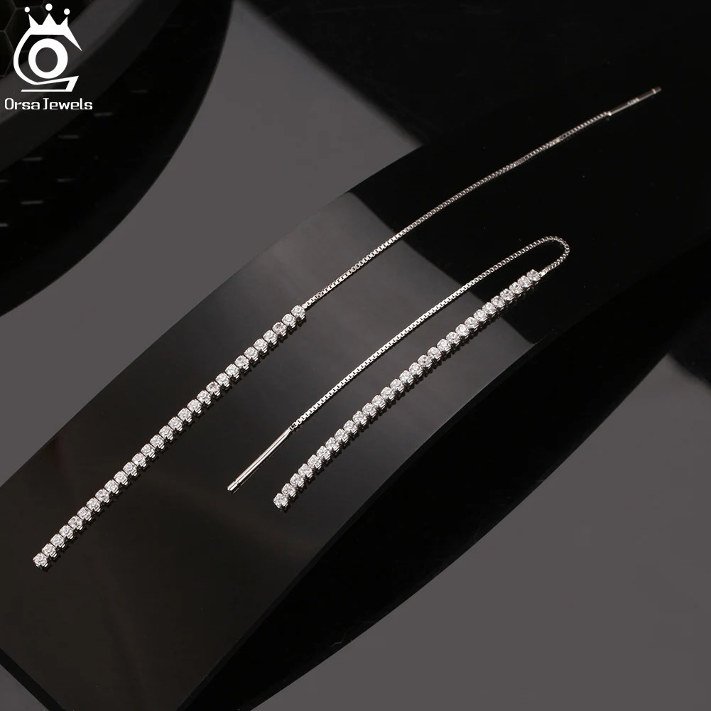 ORSA JEWELS 925 Silver Minimalism Dangle Long Chains Earrings for Women Vintage Cubic Zircon Drop Earings Jewelry Gifts SE111 250715