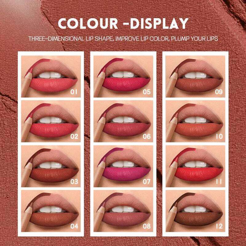 Nude lipliner 12 color red outline waterproof durable gloss lipstick pen lip makeup X250720