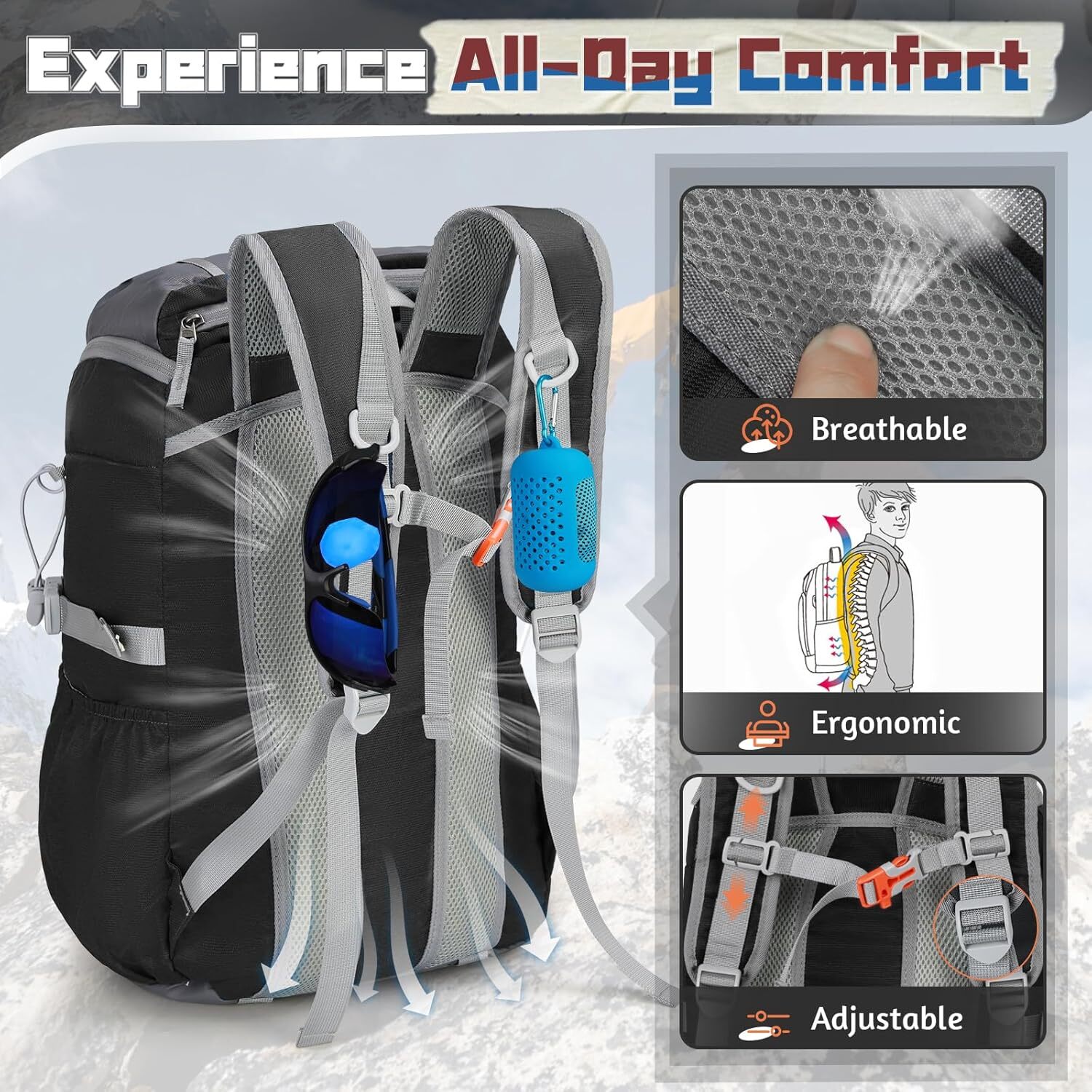 YMX RAINSMORE Foldable Women Men Packable Camping Backpack 40L Waterproof Hiking Bag Lightweight Collapsible Daypack for Travel Trekking Mountaineerin