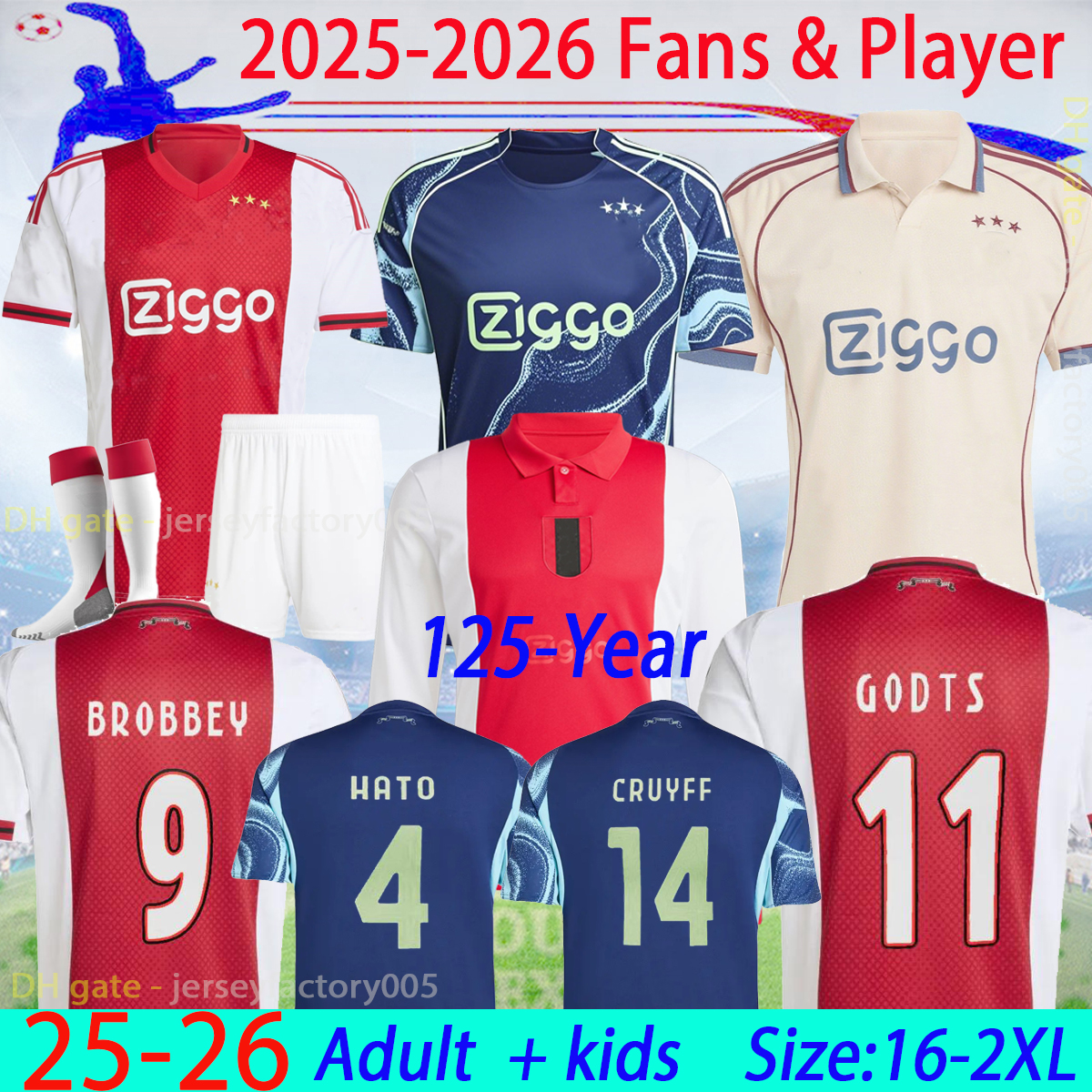2025 125TH BROBBEY Soccer Jerseys Kids Kit 25 26 BERGWIJN Home Away Fourth AKPOM MIKAUTADZE VAN DEN BOOMEN TAYLOR SOSA BOOMEN CRUYFF Football shirt 16-4XL
