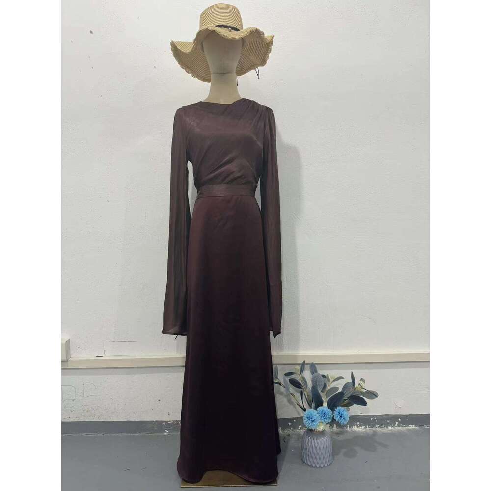 European and American Cross-Border Summer Patchwork Glass Yarn Large Flared Sleeve Long Satin Slim Dress