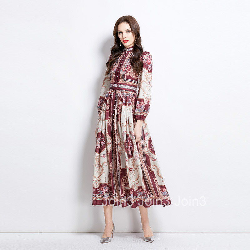 2749 Spring and Summer New Elegance Style Pattern Stand Collar Long Dress