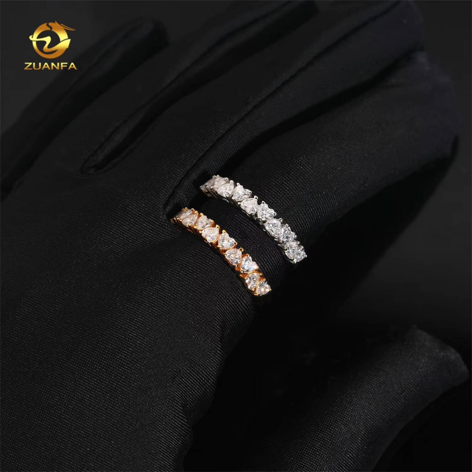 New Arrivals D Color Diamond Heart 3mm Half Eternity 925 Silver Moissanite Engagement Ring