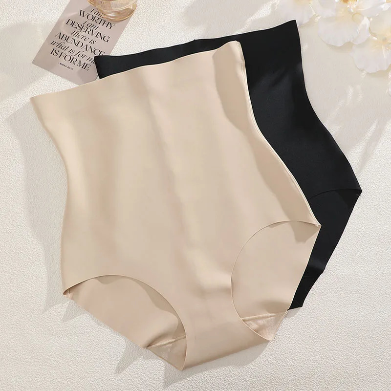 FINETOO 1Pc High Waist Tight Belly Ice Silk Underwear for Women Seamless Thin Strong Postpartum Tight Belly Shape Pants 250712