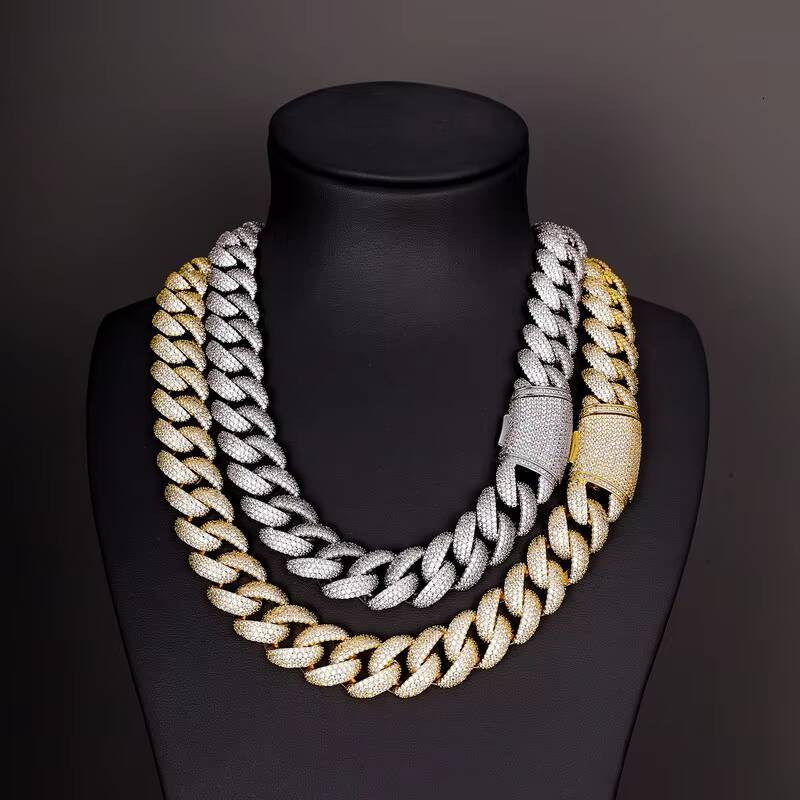 18MM VVS Moissanite Iced Out Diamond Gold Color Chain Necklace 925 Sterling Silver Men Necklace Hiphop Cuban Link Chain