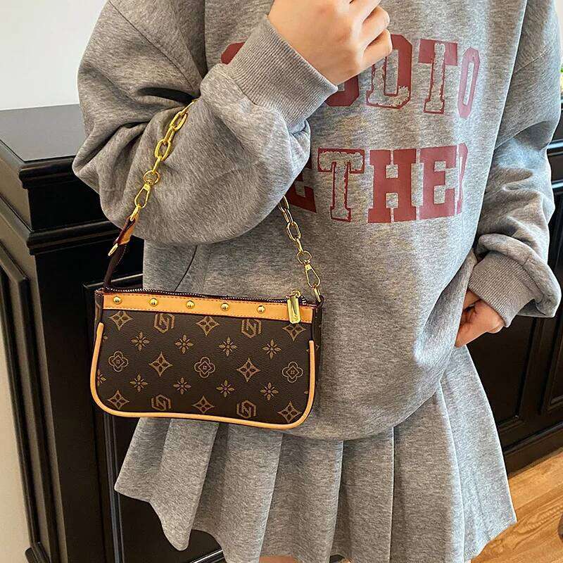 2025 Viral Mahjong Bag Women's Retro Print Crossbody Underarm Purse Vegan Leather