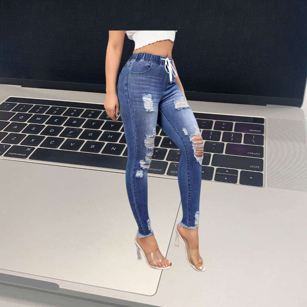 2025 New High-Waisted Ripped Stretch Jeans for Women Slim Fit Butt-Lifting Long Pants
