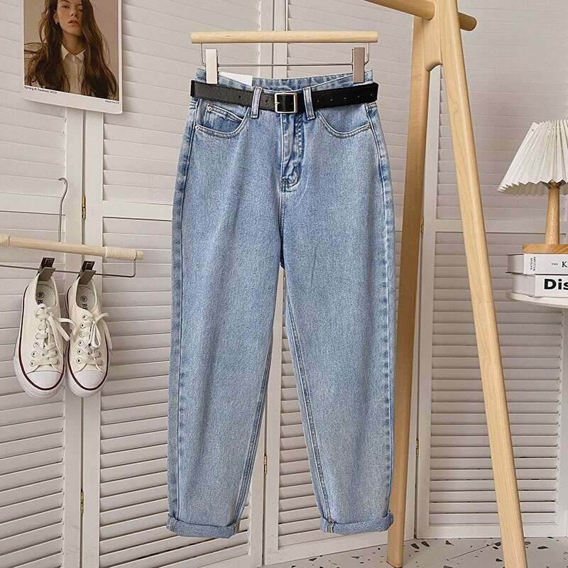 Harem Jeans Women, Summer Thin High-Waisted Loose Straight-Leg Cropped for Petite Figures, Slimming Carrot Dad Pants