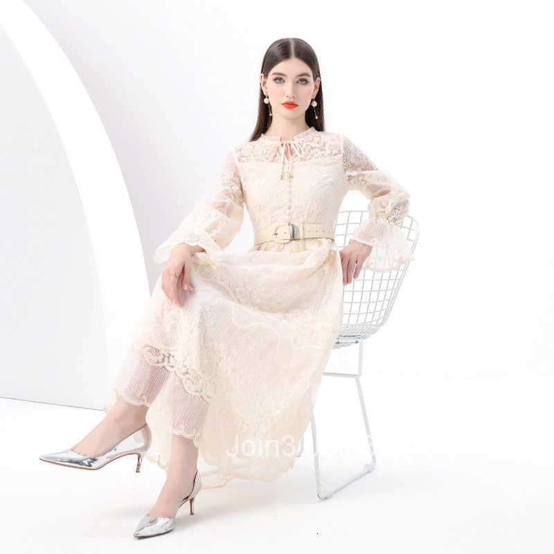 6197 Early Spring New Womens Fashion Elegant Flared Sleeve Embroidered Slim Fit Long Dress