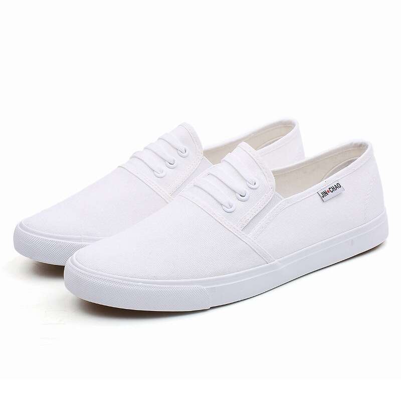Medical Classroom Slip-On Canvas White Elastic Flat Lightweight Three-Time Vulcanized Rubber Shoes Men's Sneakers