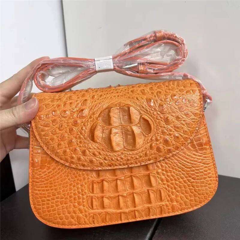 Luxury designer genuine crocodile leather saddle lady sling diagonal shoulder handbag