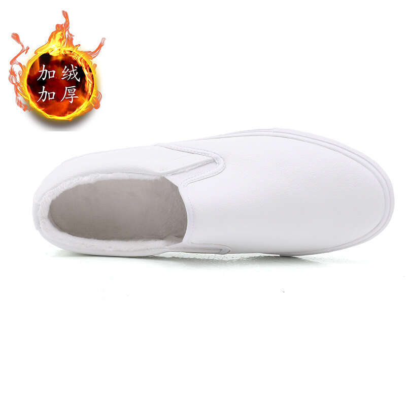 Slip-On Autumn Winter Style Lazy Leather Casual Men's Sneakers Double Cotton White Shoes Warm
