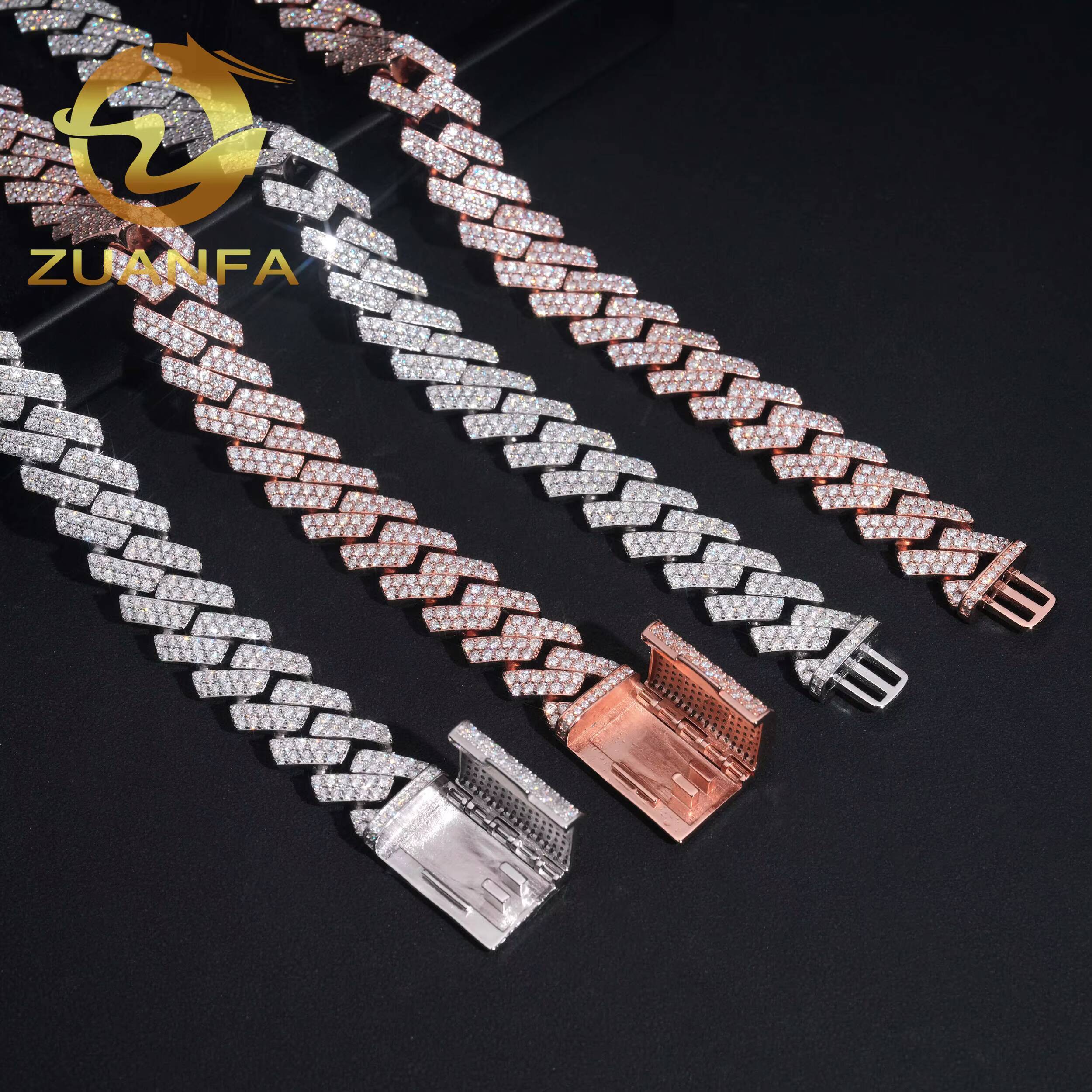 Hip Hop Jewelry 16MM 2 Row Moissanite Diamond Cuban Link Chain 925 Silver Iced Out Cuban Chain Moissanite Ready Shipping