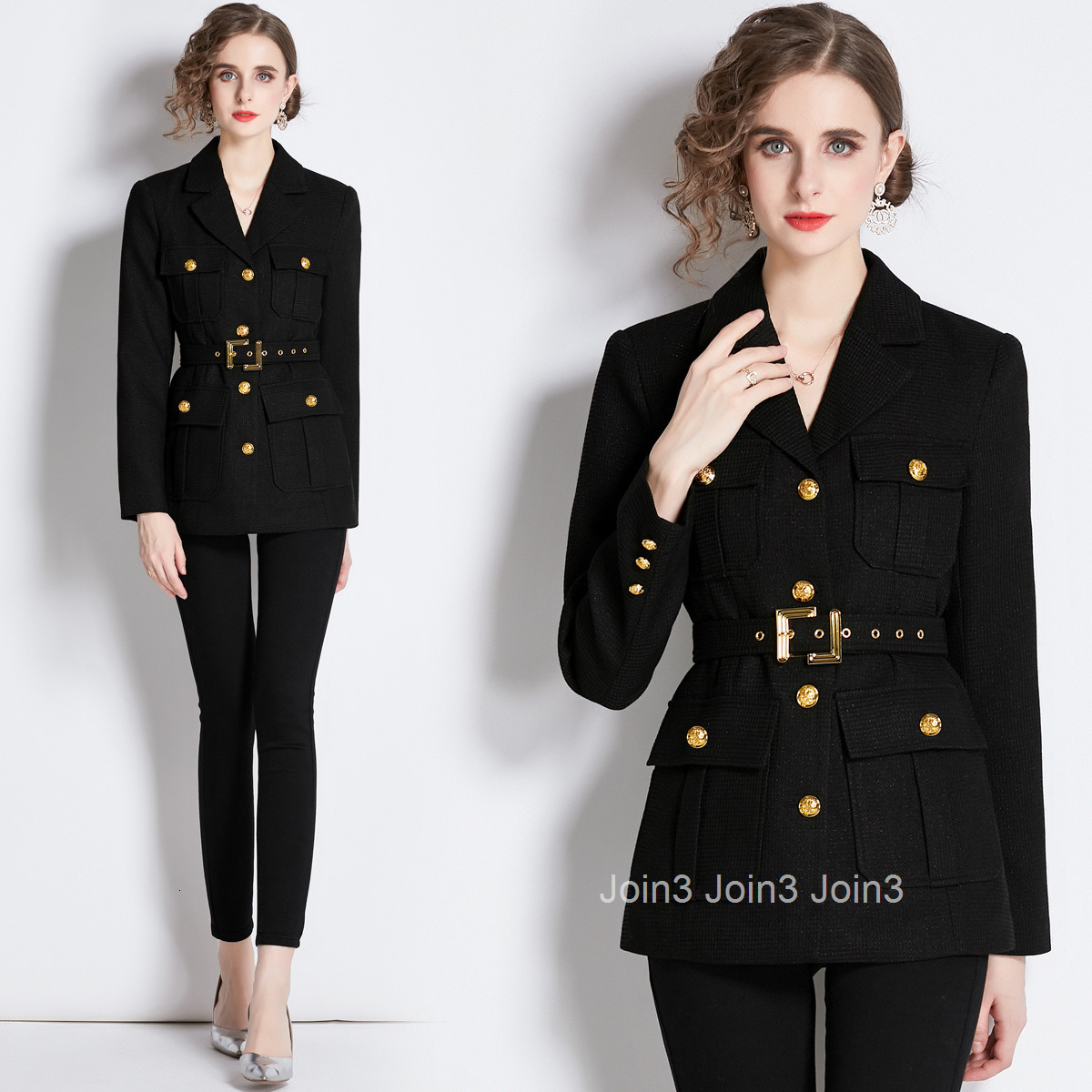 1928 Autumn Winter New Womens Fashionable Blazer Collar Long Sleeve Slim Fit Coat