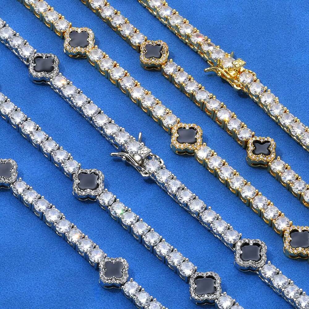 Exquisite S925 Silver Moissanite 4mm Four-leaf Clover Necklace for Women European American Style Customized Hip Hop Fine Gift