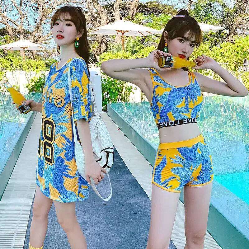 Sale Of The Season New Two-Piece Conservative Belly Covering Slimming Sports Student Large Size Hot Spring Swimsuit Women's