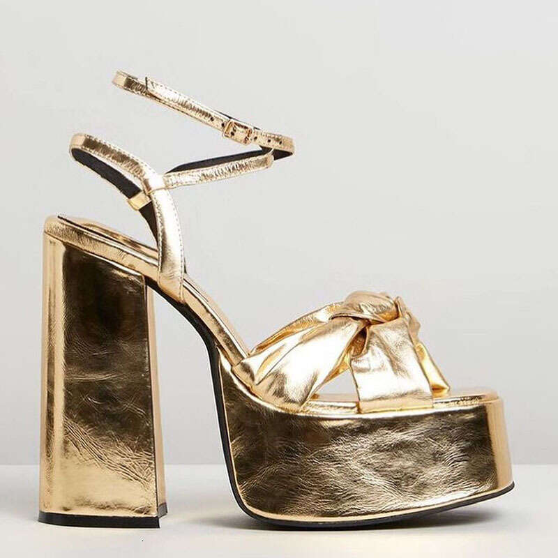 2022 New Hollow Peep Square Toe Super High Waterproof Platform Chunky Heel Large Size Loop Leg Buckle Sandals