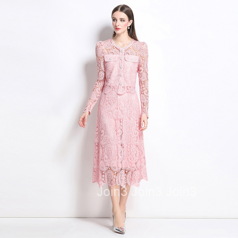 8583 New Water-Soluble Lace Set Heavy Craft Fashion Top + Skirt for Women