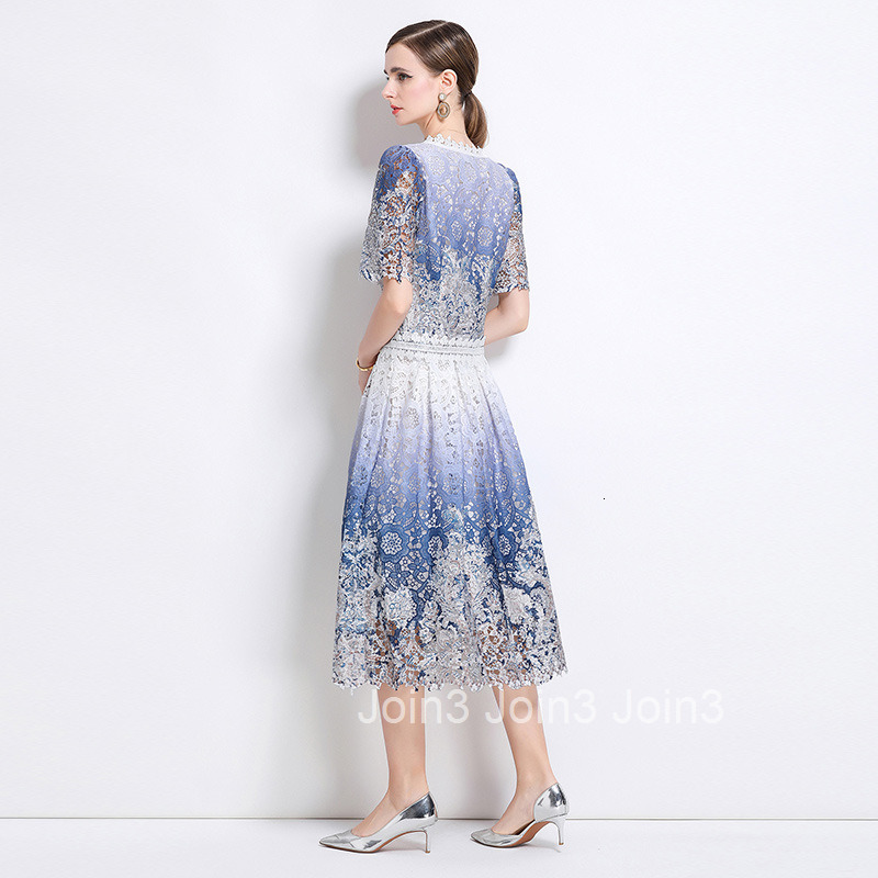 301 Fashionable Slimming Hollow Out Water-Soluble Lace Positioning Suit Dress