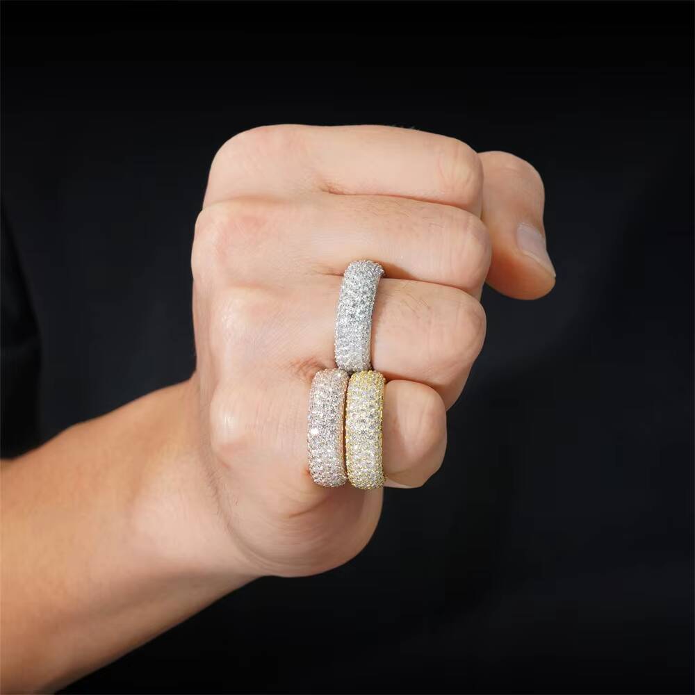 Hip Hop Fire Jewelry Gold Plated 925 Sterling Silver VVS Baguette Iced Out Bling Moissanite Ring for Women Men