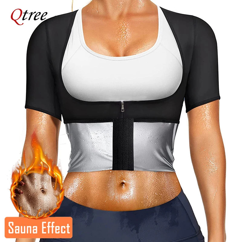 Qtree Sauna Sweat with Zipper Slimming Body Shaper Suits Women Waist Trainer Corsets Weight Loss Push Up Chest Arm Slimmer Vest 250716