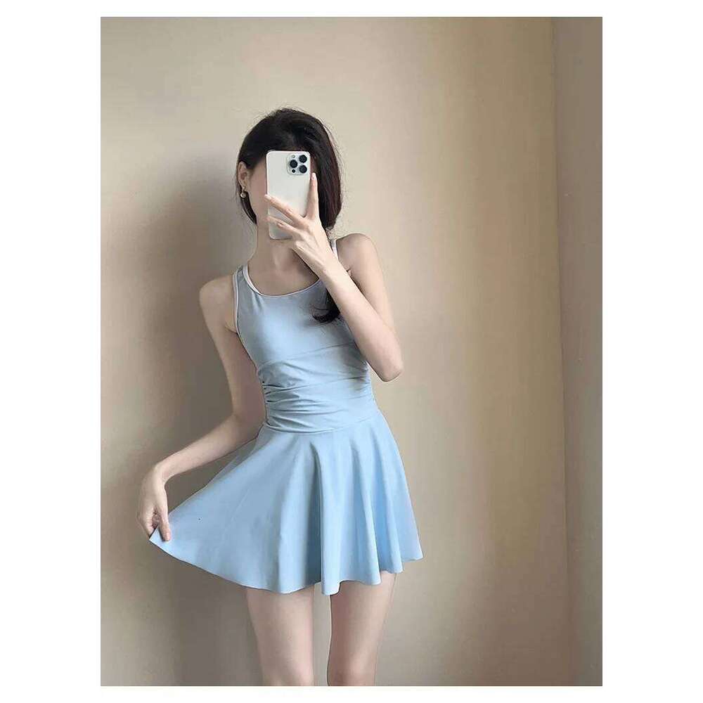 Women's Summer 2025 One-piece Flat Angle Skirt Student Swimming Cover Belly Conservative Waist Skinny Swimsuit