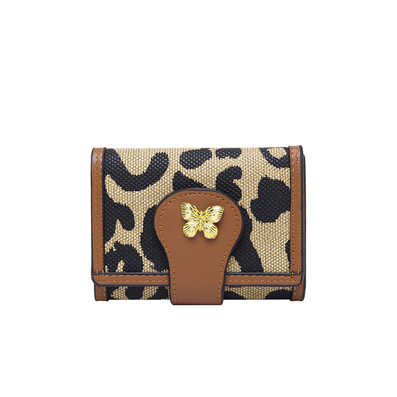 Luxury Brand Designer Bag 2025 New Korean Version Niche Leopard Print Wallet Multi-Card Slot Short Wallet High-End Butterfly Money Clip Card Holder