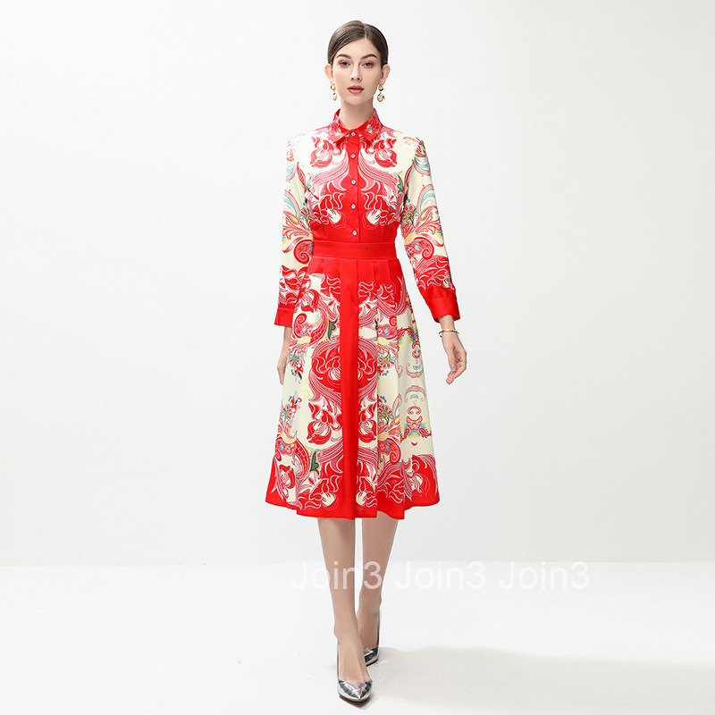 6088 Fashion Versatile Waist-Cinching Slimming Positioning Printed Dress