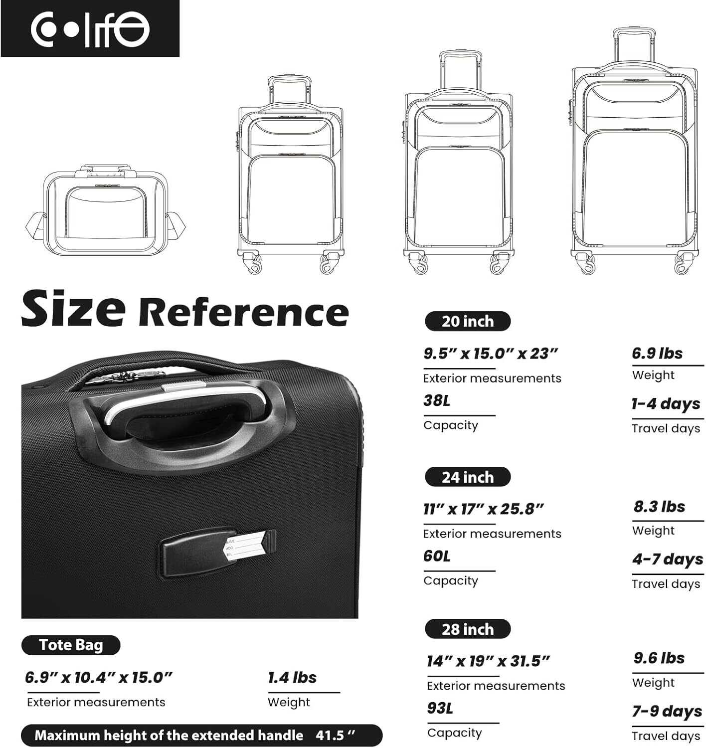 DHYMX Coolife Lage 4 Piece Set Suitcase Spinner TSA designer bag Lock Softshell lightweight (gray)