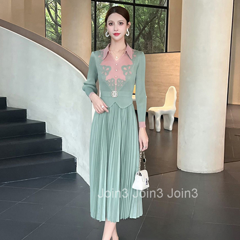 2520 Spring New Style Elegant Printed Collar Fashion Slim Dress