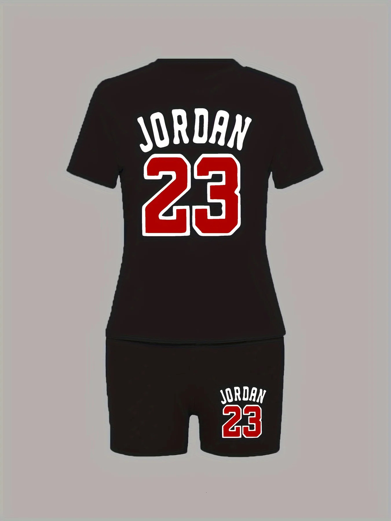 Womens summer Number 23 print loose size casual round neck short sleeved Tshirt shorts twopiece set 250717