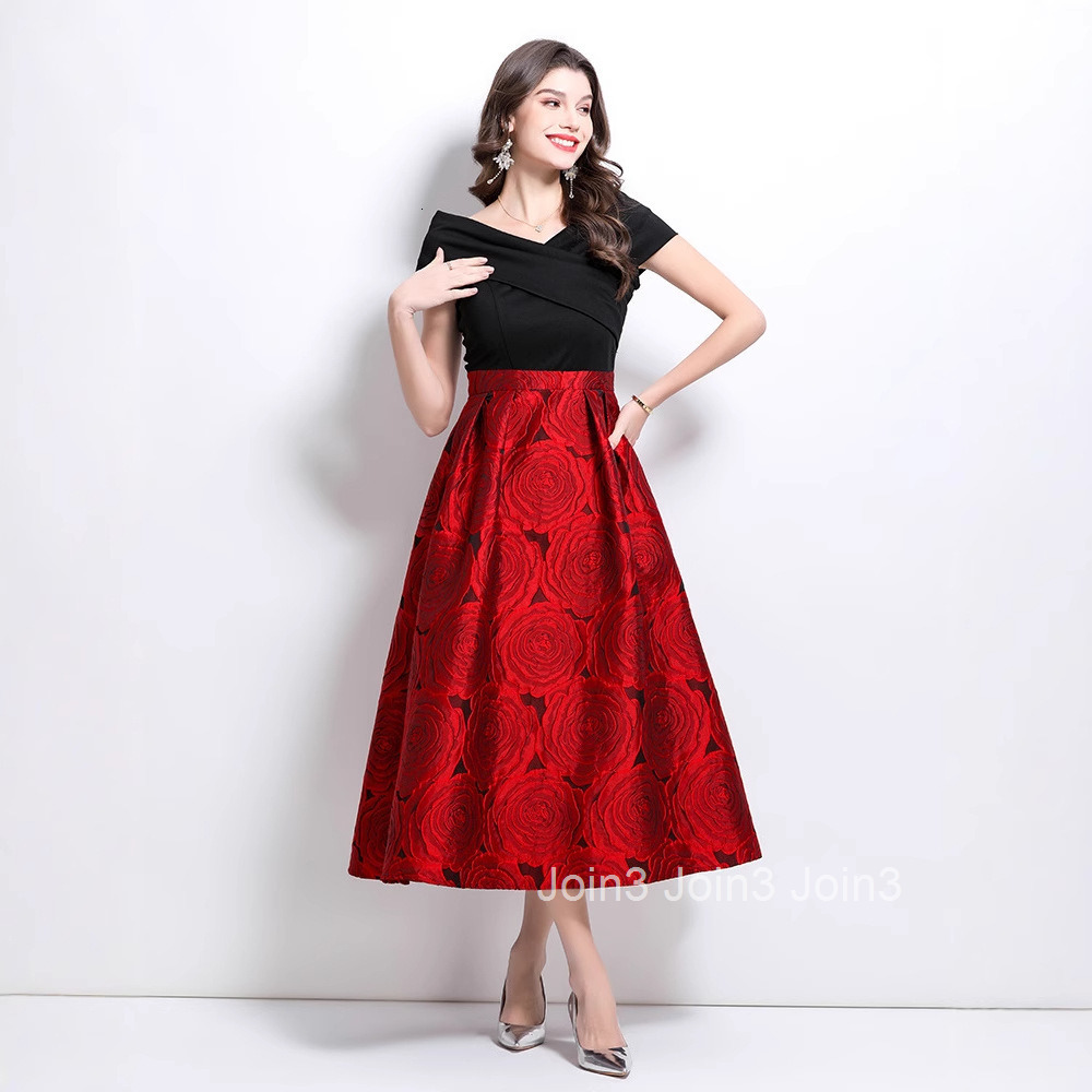 2652 Spring New Heavy Jacquard Off-Shoulder Dress