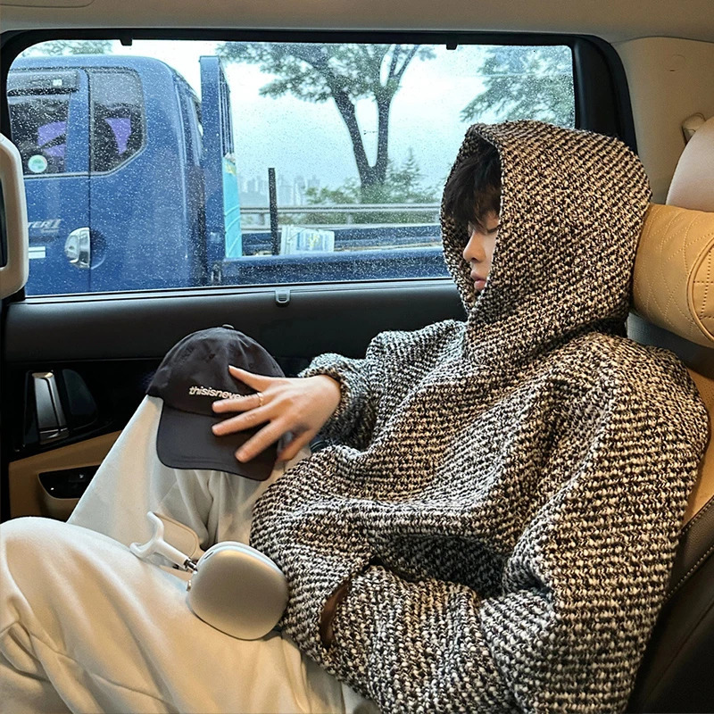 Autumn Mens Clothing Leisure Hooded Sweatshirt Korean Streetwear Retro Solid Long Sleeve Fashion Pullover Hoodie 250714