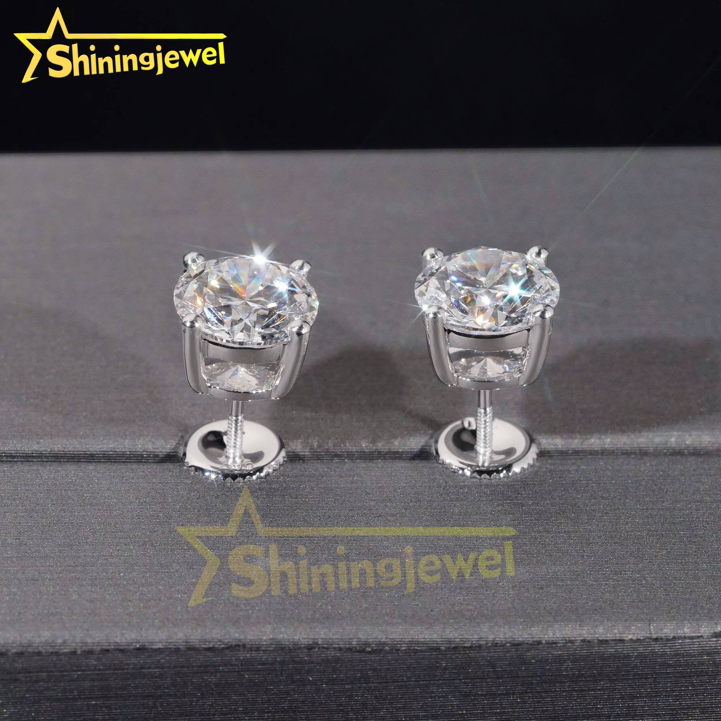 Custom Pieces 10K 14K 18K Solid Gold GRA Moissanite Pass Diamond Tester Classical Prongs Screw Back Stud Earrings Fine Jewelry
