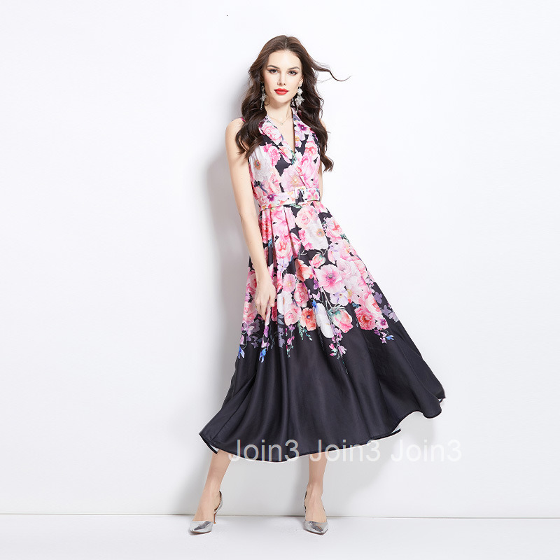 2655 Spring New Sleeveless Oil Painting Flower Vacation Style Long Dress