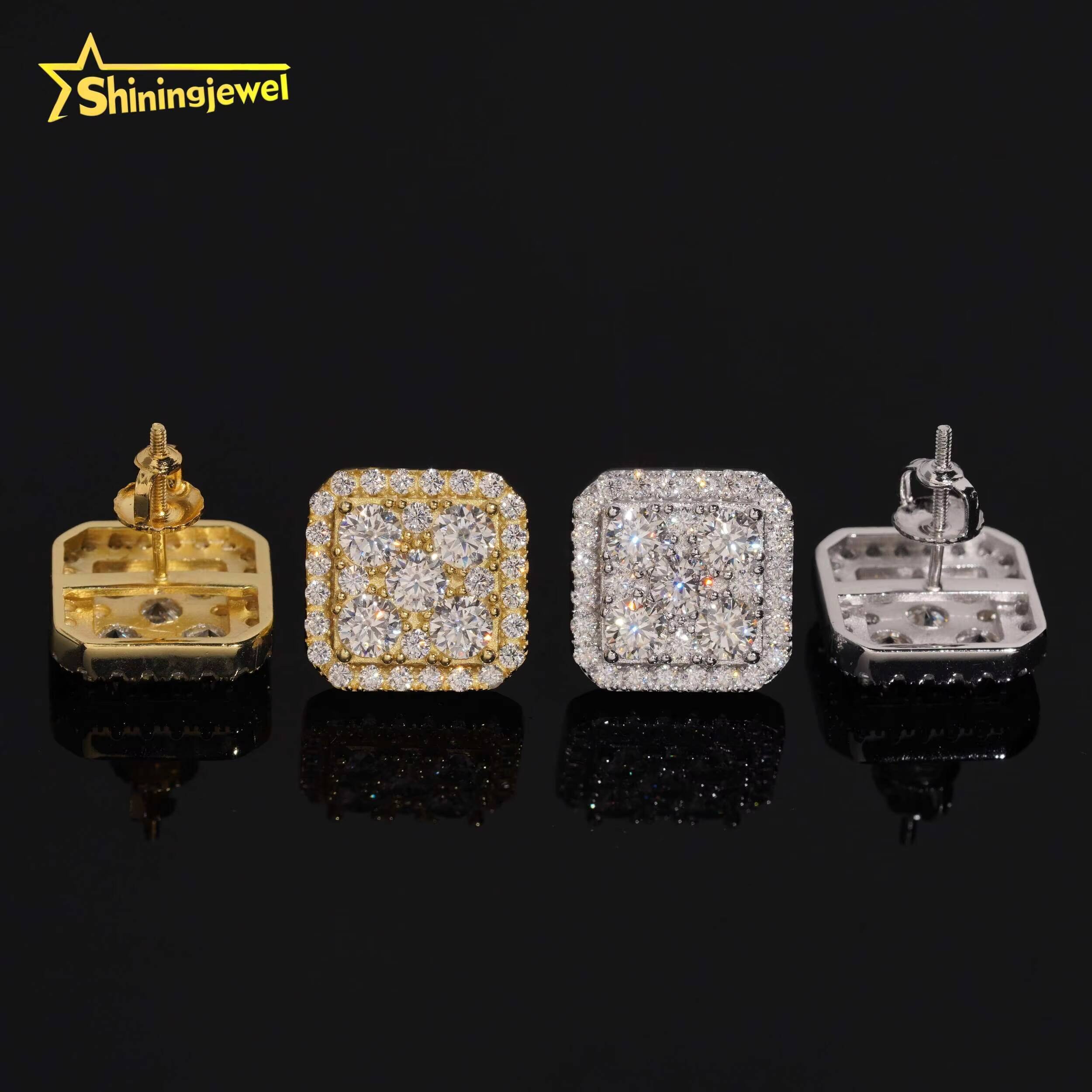 925 Sterling Silver Pave VVS Moissantite Ice Out Cut Square Shaped Women Fashion Jewelry Stud Earrings